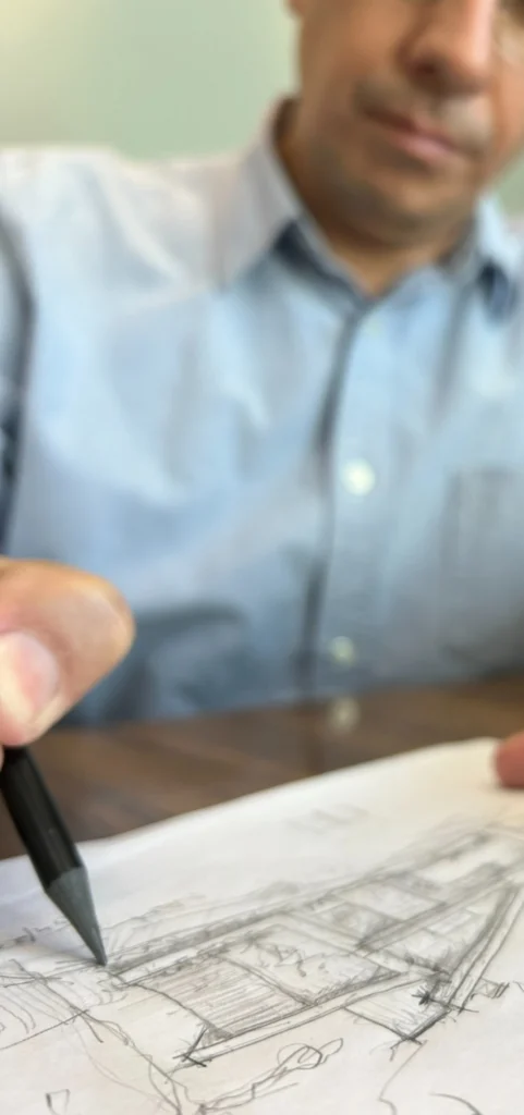 Processo criativo do escritório Natanael Ribeiro Arquiteto em Alfenas MG, com foco em arquitetura autoral, técnica e funcionalidade.