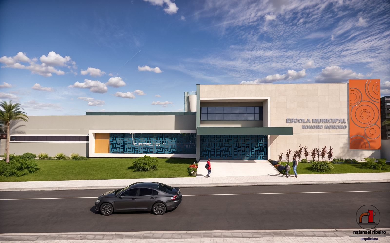 Escola Municipal com projeto arquitetônico desenvolvido por Natanael Ribeiro Arquiteto em Alfenas, MG.