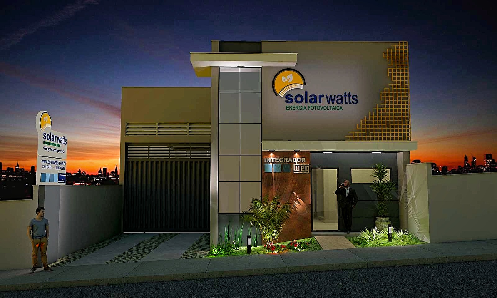 Solarwatts Energia, projeto comercial desenvolvido pelo escritório Natanael Ribeiro Arquiteto em Alfenas, MG.