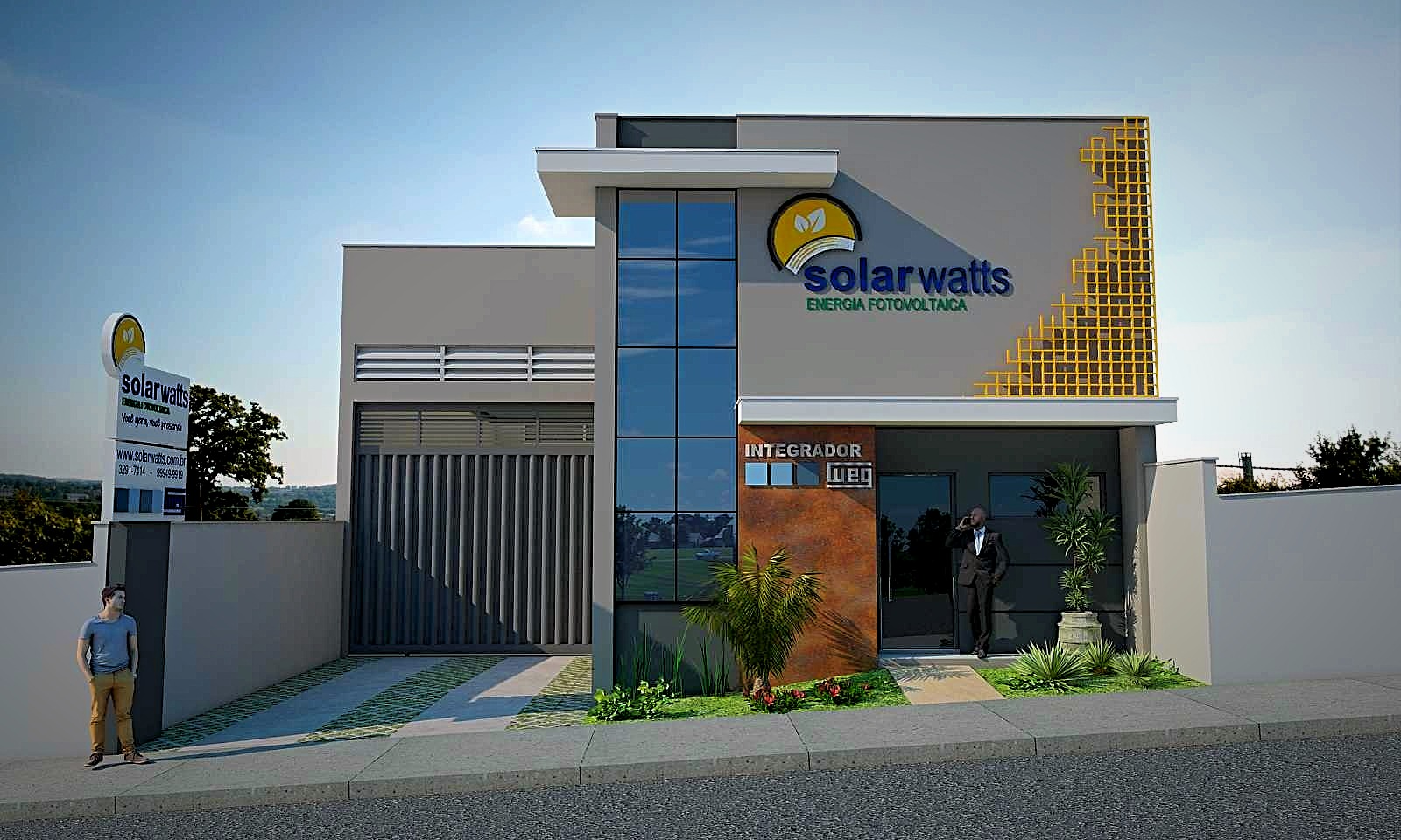 Solarwatts Energia, projeto comercial desenvolvido pelo escritório Natanael Ribeiro Arquiteto em Alfenas, MG.