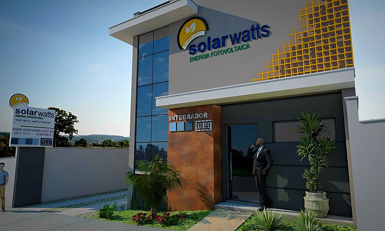 Solarwatts Energia, projeto comercial desenvolvido pelo escritório Natanael Ribeiro Arquiteto em Alfenas, MG.